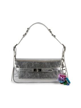 Steve Madden Halston Belted Metallic Silver Shoulder Bag with Charms | NWT